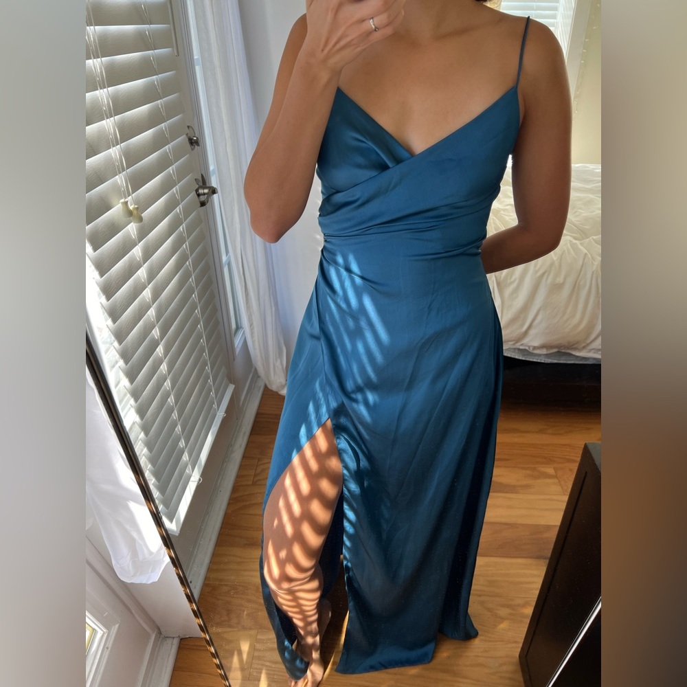 Teal satin maxi dress. Size US 4